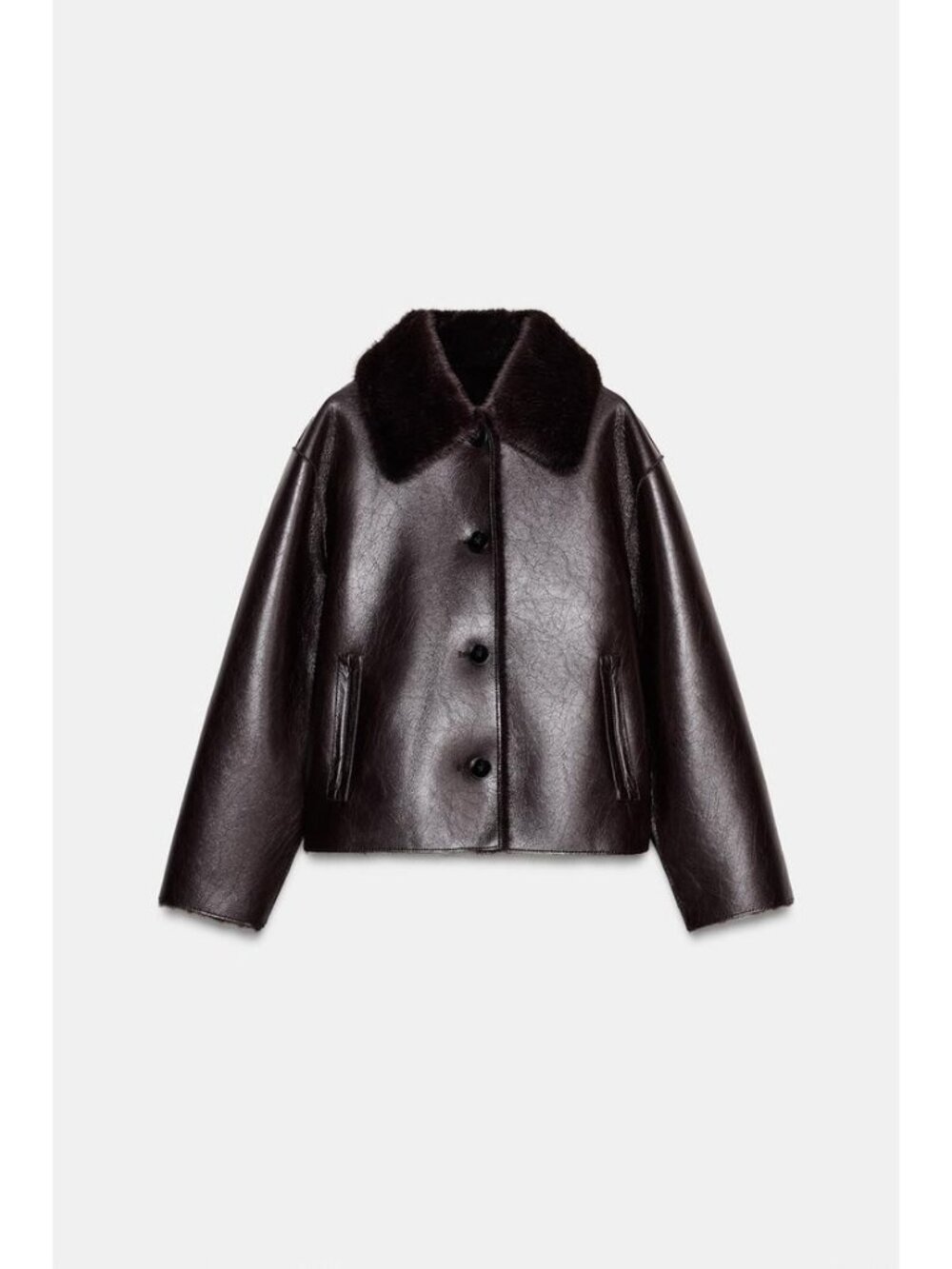 Zara Women Reversible Double Faced Faux Leather Jacket Large Brown 8073/327 NWOT - Picture 5 of 13